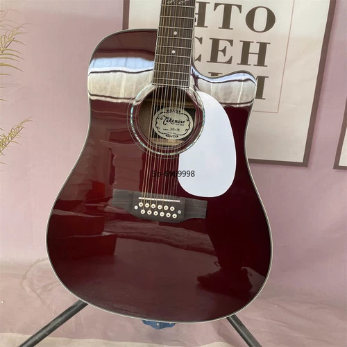 High Quality Acoustic Guitar Handmade 12-String D Type Solid Spruce Top Wine Red