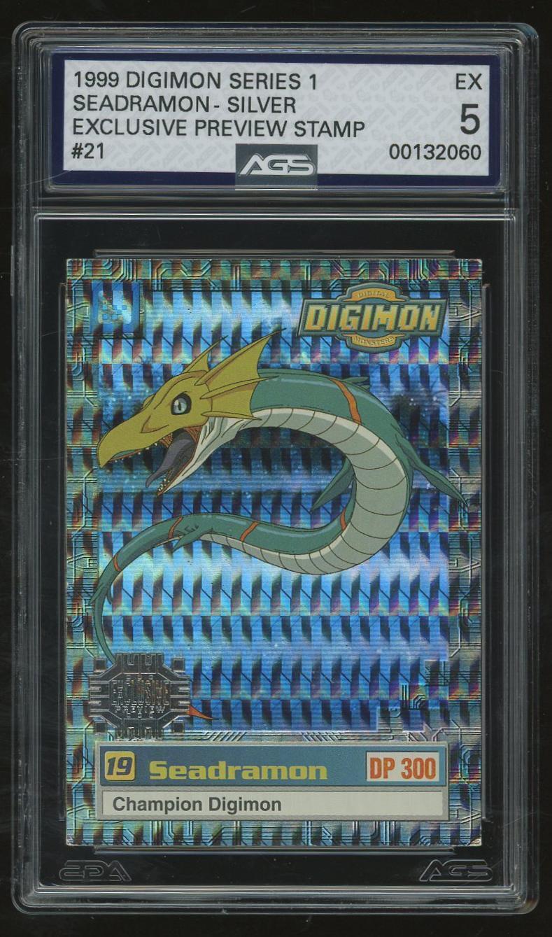 1999 Digimon Series 1 Exclusive Preview Stamp Silver Seadramon #21 AGS 5 EX