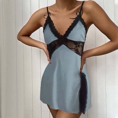 Women Lace Nightdress Negligee Chemise Satin Slip Silk Nightie Nightgown Pajamas - Picture 9 of 25