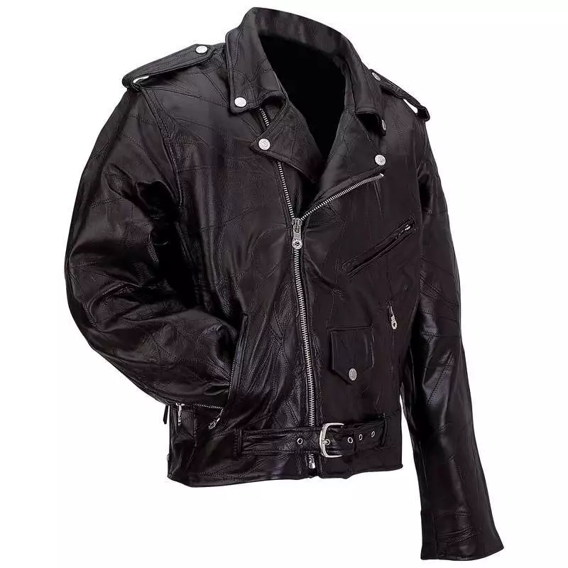 Men's Genuine Buffalo Leather Classic Jacket Coat Black Motorcycle Biker  Patch