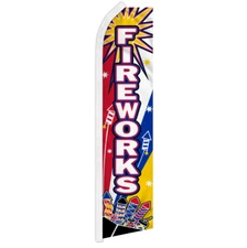 FIREWORKS BLOOM advertising super flag swooper banner business sign 4th of July