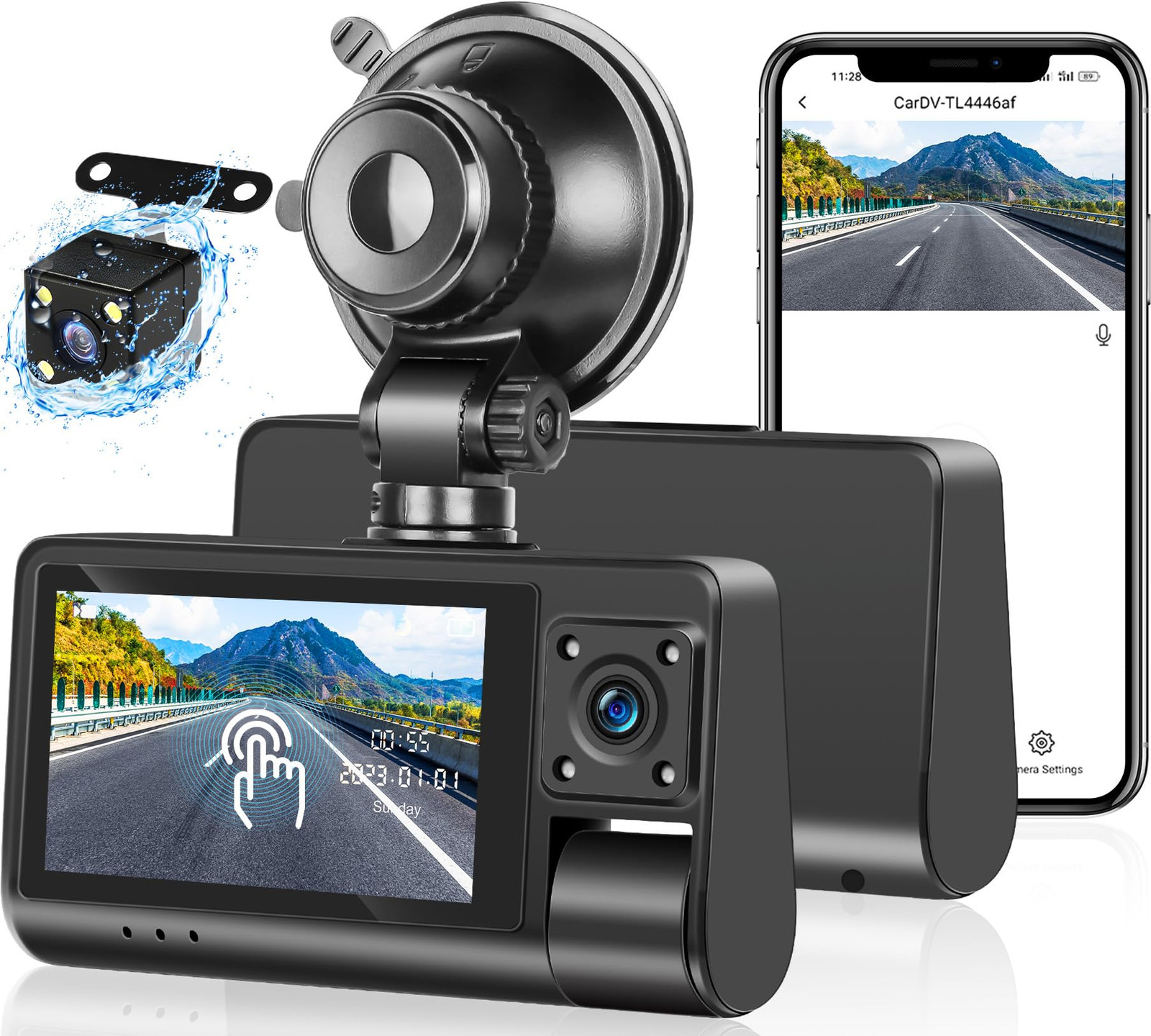 3 Channel Dash Cam with Front Rear Inside 3