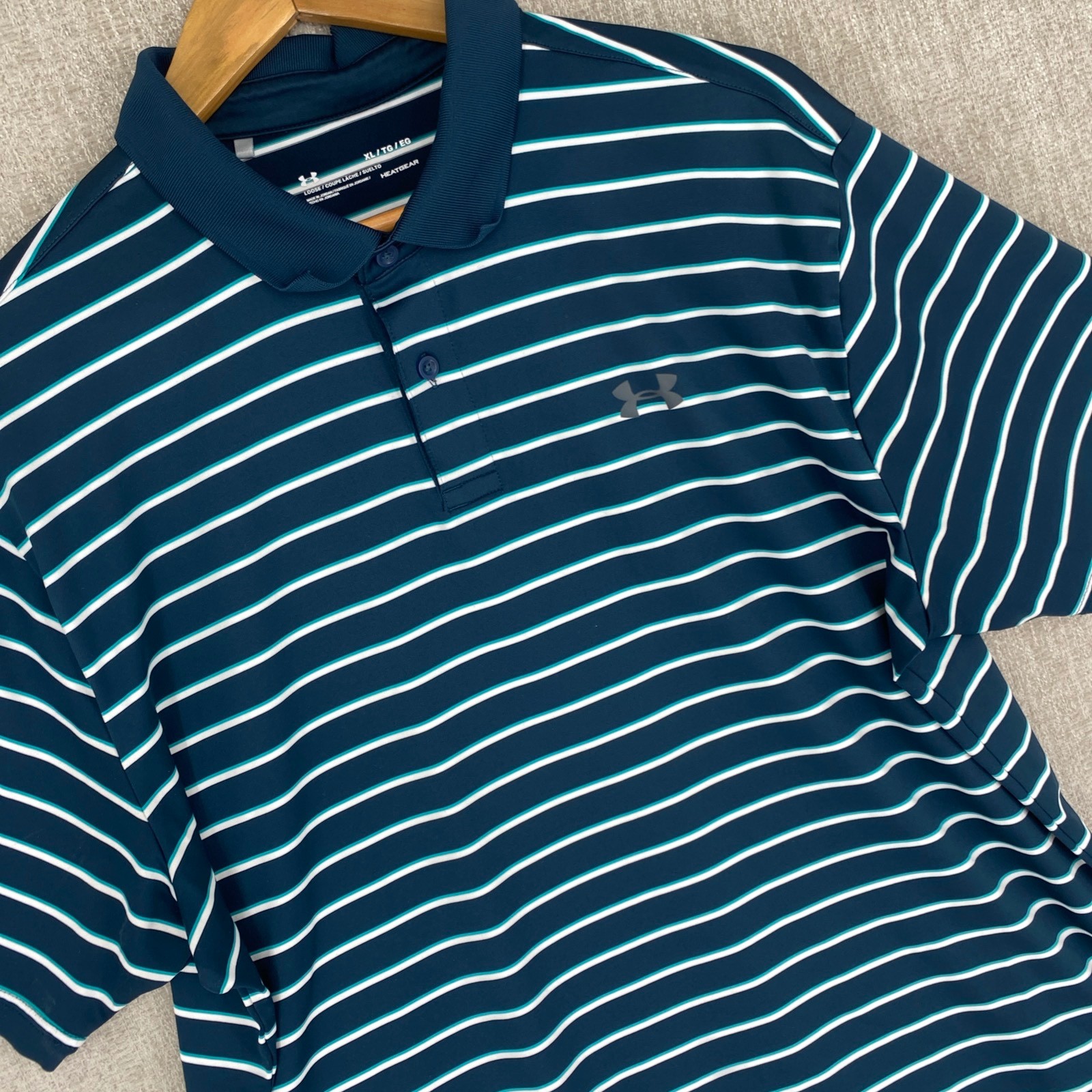 Under Armour Polo Shirt Men XL Blue Heat Gear Loose Performance Golf Stretch