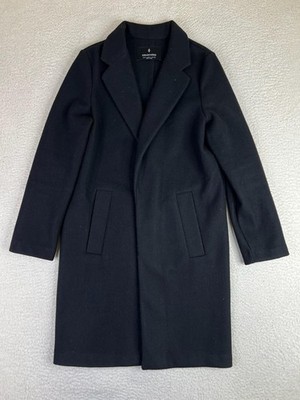 Stradivarius Coat Womens S Black Long Knit Single Breasted Pockets Classic