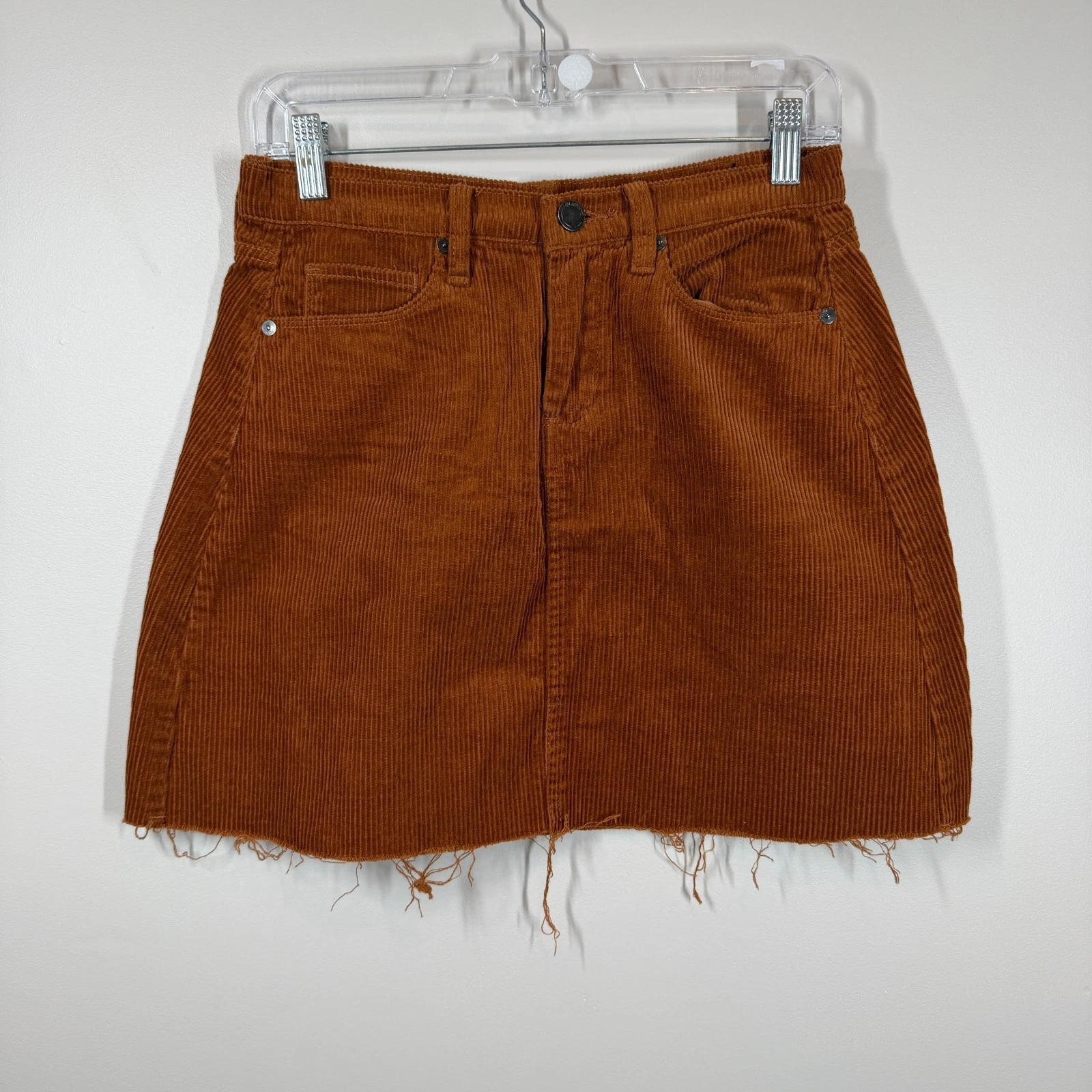 BLANKNYC Rust Corduroy Mini Skirt Size 26 Burnt Orange A-Line Raw Hem Minimalist