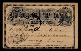 DR WHO 1892 NICARAGUA POSTAL CARD MANAGUA TO GERMANY S01280