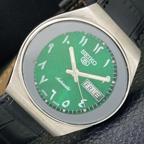 JAPAN VINTAGE SEIKO 5 AUTOMATIC 6309A MENS ARABIC GREEN DIAL WATCH a702529-1