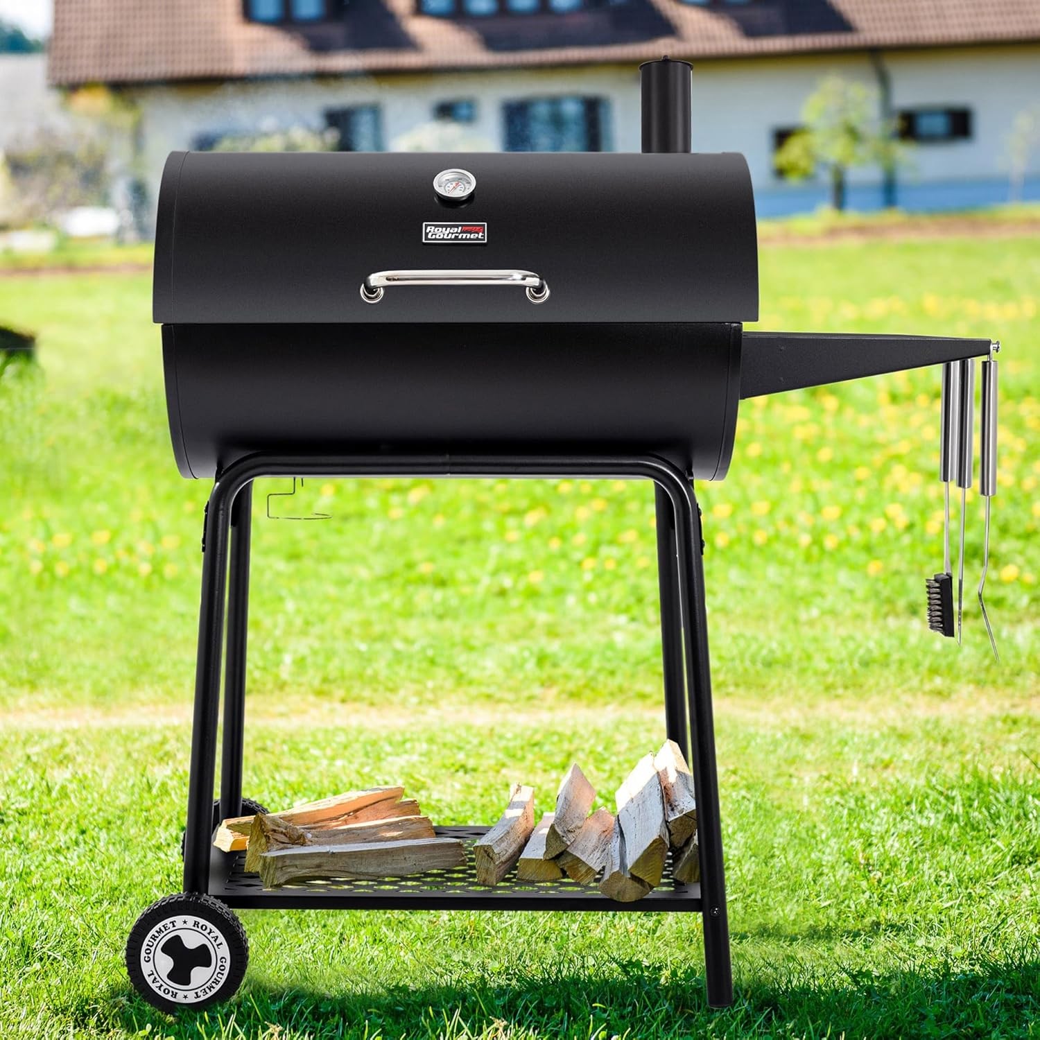 30 Inch Barrel Charcoal Grill with Warming Rack, Outdoor BBQ Grill