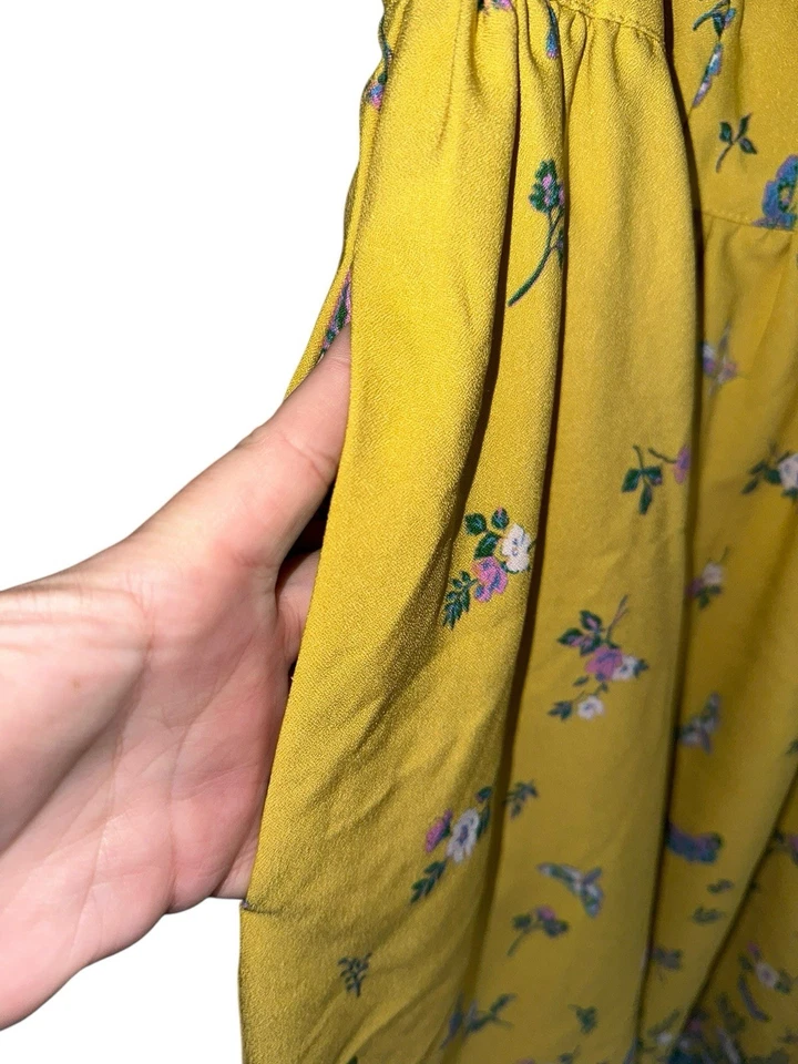 ModCloth Yellow Blue Roses Floral Lively Identity Mod Housewife A-Line Dress 1X - Image 2 of 4