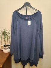 NWT Free People Women's Blue Oversized Crew Neck Fleece Raglan Sweatshirt L