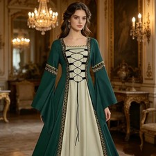 Retro Medieval Court Robe Gothic Style Square Neck Trumpet Sleeve Long Dress Plu