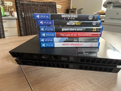 PS4 klavierlack 500 GB u. 2 Controller für Bastler und 6 Spiele, kein Stromkabel