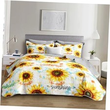 Sunflower Quilt Set Size 3 Pieces,Beautiful Floral Summer Bedding Queen Yellow