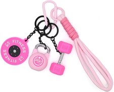 Fitness Gym Black White Bag Charm Keychain for Purse Handbag Women Gift Pink