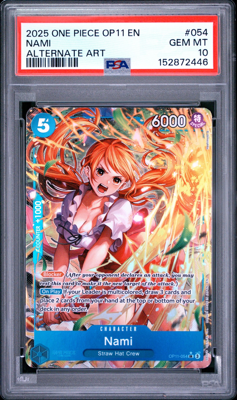 2025 One Piece Op11 A Fist Of Divine Speed #054 Nami Alternate Art PSA 10