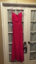 Sherri Hill Pink Mesh Sequin Maxi Dress with Slit, Sleeveless, Size 4