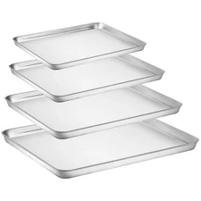 Baking Sheet Set of 4, Stainless Steel Baking Pan Tray Cookie Sheet, Non Toxi...