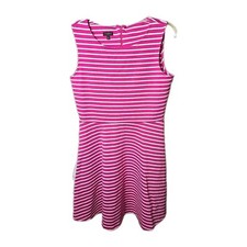 Talbots Fit & Flare Knit Dress Size L Pink & White Stripes Sleeveless Back Zip
