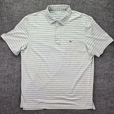 Vineyard Vines On The Go Polo Shirt Mens Large White Blue Striped Stretch Golf