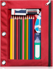 Pencil Pouch for 3 Ring Binder, Clear Window Pencil Case with Smooth Zipper, Big