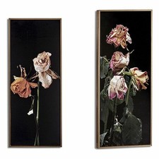 Cuadro Gift Decor Negro Oro Dorado Aglomerado Flores 21,2 x 2 x 51,2 cm 21,2
