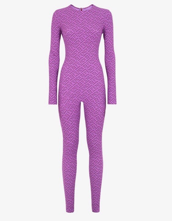 Fendi Skims Women's Logo Long Sleeve Jumpsuit One-Piece Purple