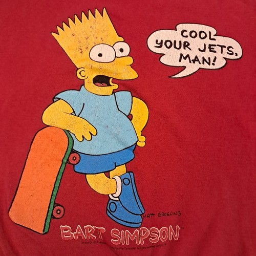Sweat rouge grand/moyen 1990 Bart Simpson "Cool Your Jets, Man!" - Photo 3/7