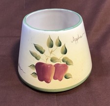 Home Interiors candleSHADE/Topper, Pale Yellow w/Red APPLES , MEDIUM 5.25" VG