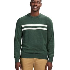 IZOD Men's Soft Touch Classic Crew Neck Sweater Deep Forest Size XL Stripe Yarn