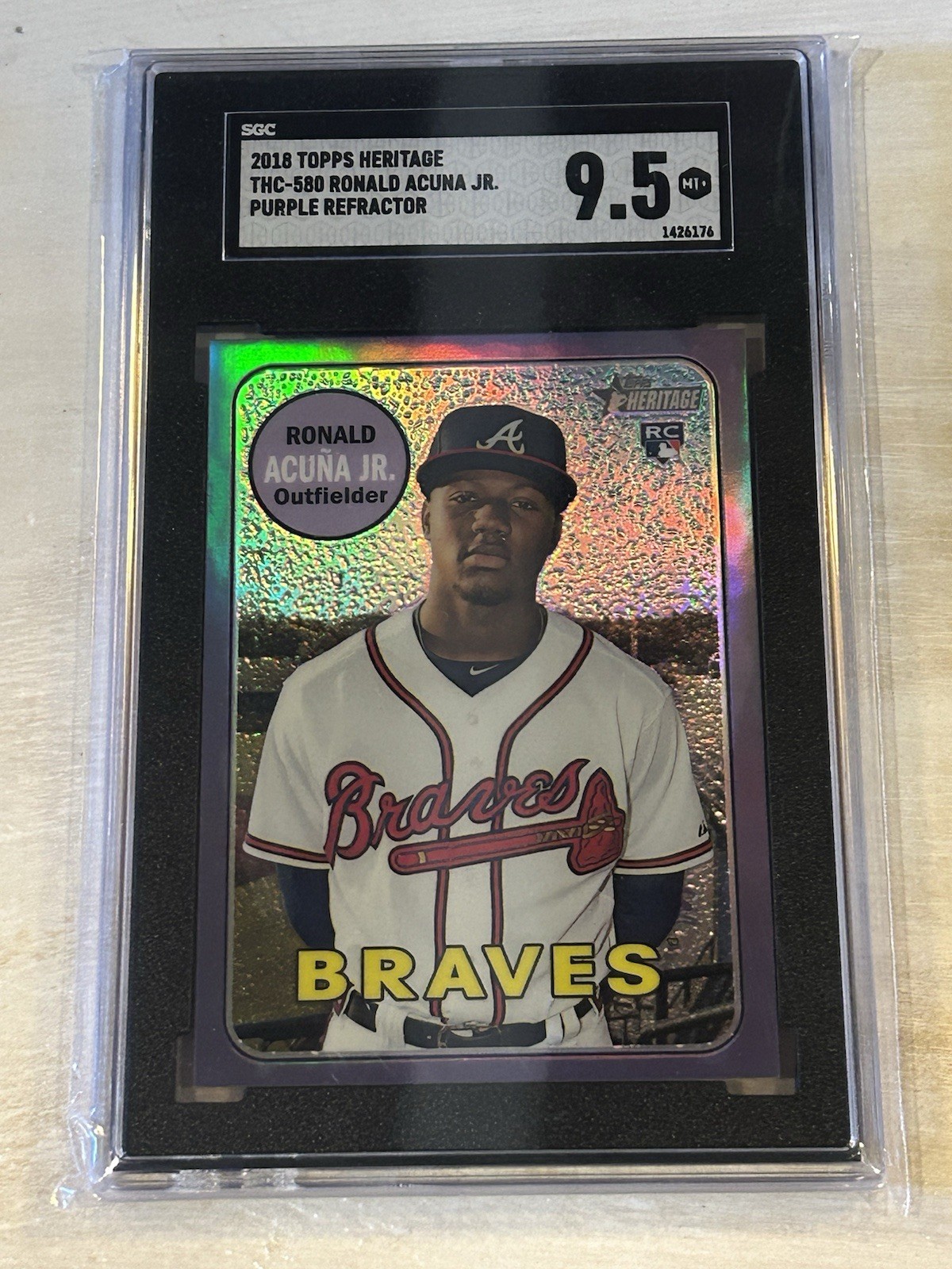 2018 Topps Heritage Ronald Acuna Jr Purple Refractor RC Braves 580 SGC 9.5 Sh