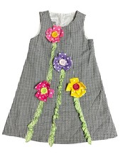 Bonnie Jean Vintage Gingham Dress Size 5 Girls Blk/Wht Garden Party Flowers