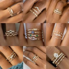 Elegant Stackable Women's Ring Set Dainty 14k Gold Plated CZ Band Rings Sz 5-11