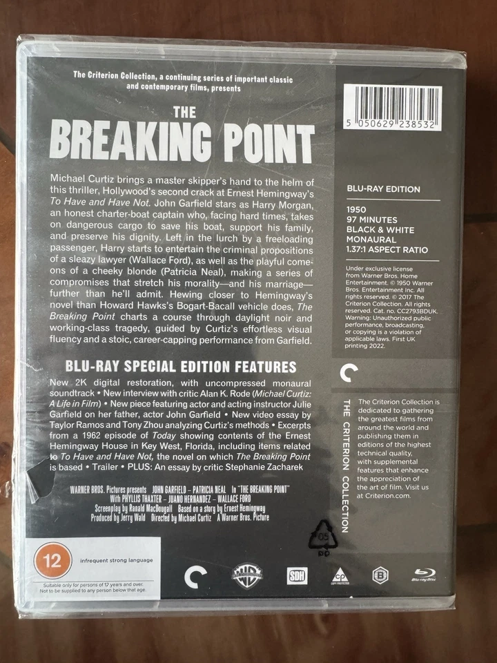 The Breaking Point (1950) Special Edition Blu Ray Brand-Criterion Collection - Image 2 of 2