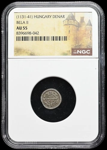 MEDIEVAL HUNGARY. Bela II, 1131-1141. Silver Denar, Cross, NGC AU55