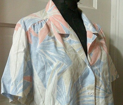 80's Vtg. CRICKET LANE Orange Abstract Button Up SS Top Shirt Blouse XL