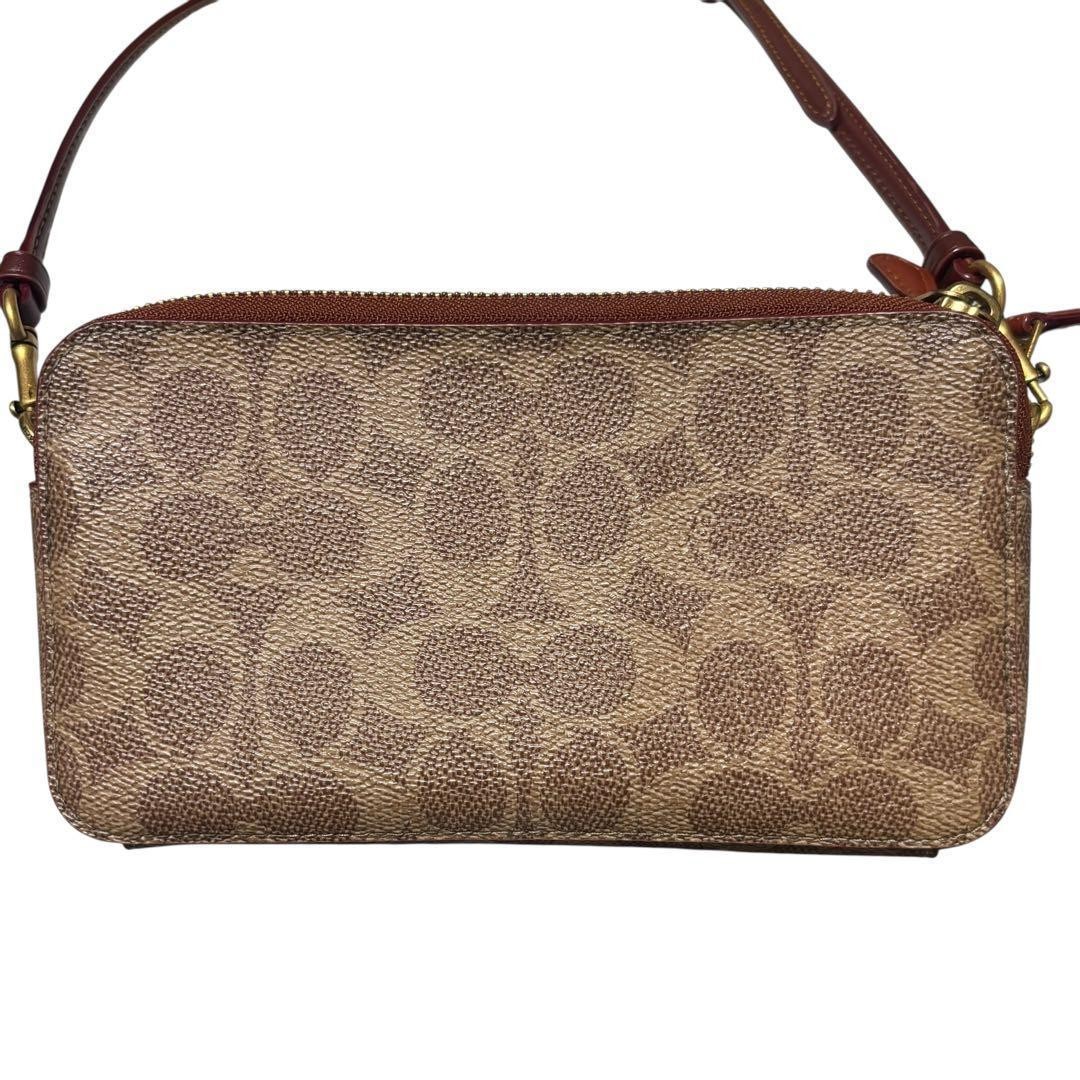 COACH Signature Canvas Crossbody Bag with Patch Brown PVC Authentic Women's image 5