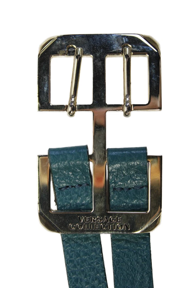 Cinturón ajustable Versace Collection para mujer de cuero con hebilla azul talla 26 Foto 4 de 4