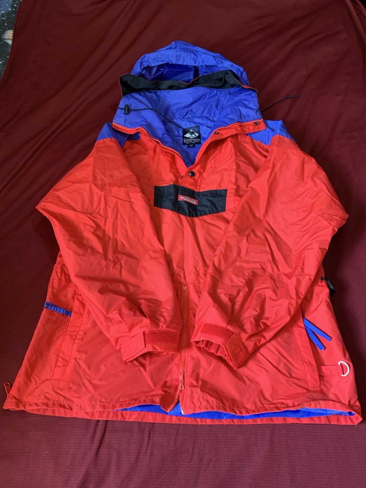 Vintage 90s Columbia Colorblock Ski Anorak Jacket Red Hooded Mens Large