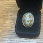 Vintage Whiting & Davis Co. Cocktail Ring Honey Amber Art Glass Cabochon — photo 3