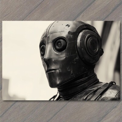 4x6'' Classic Robot Black Eyes Industrial Retro Future Strange Weird Machine