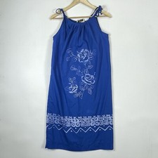 Vintage Fiji Women Medium Dress Blue Hawaiian Tropical Island Resort Core Batik