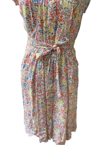LOFT Blumenmuster Midi Taschenhemd Kleid Krawatte vorne geknöpft Kappe Ärmel Größe 0 - Bild 8 von 9