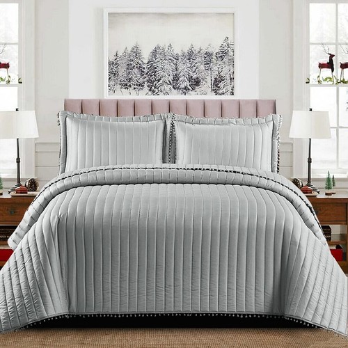 3 Piece Quilted Bedspread Embossed Bedding Set Comforter Bed Throw Reversible UK - Picture 12 of 49