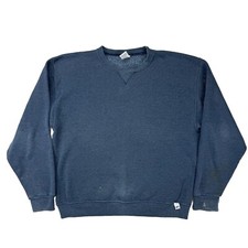 Vtg Russell Athletic Sweatshirt Mens Medium Blue Pullover Blank Crewneck Paint