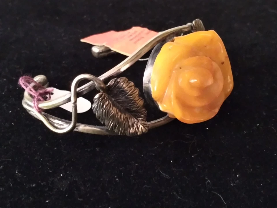  Pulseira de prata única com âmbar do mar Báltico, tamanho 7"-7.5", TWG 34.4 g. - Imagem 3 de 4