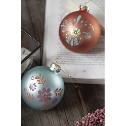 Christmas Baubles 3 Flower Designs and Glitter 8 cm Set of 3 by Ib Laursen - Picture 3 of 7