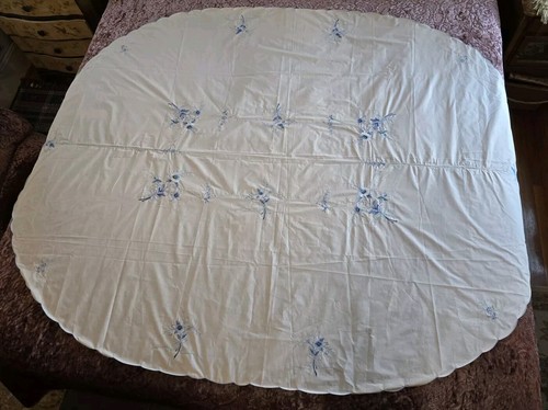 Vintage Beige mit Blau Hand Bestickt Blumen Oval Tischdecke 64"× 82" - Bild 9 von 13