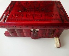 New bordeaux handcarved wooden jewellery magic puzzle box hidden storage key
