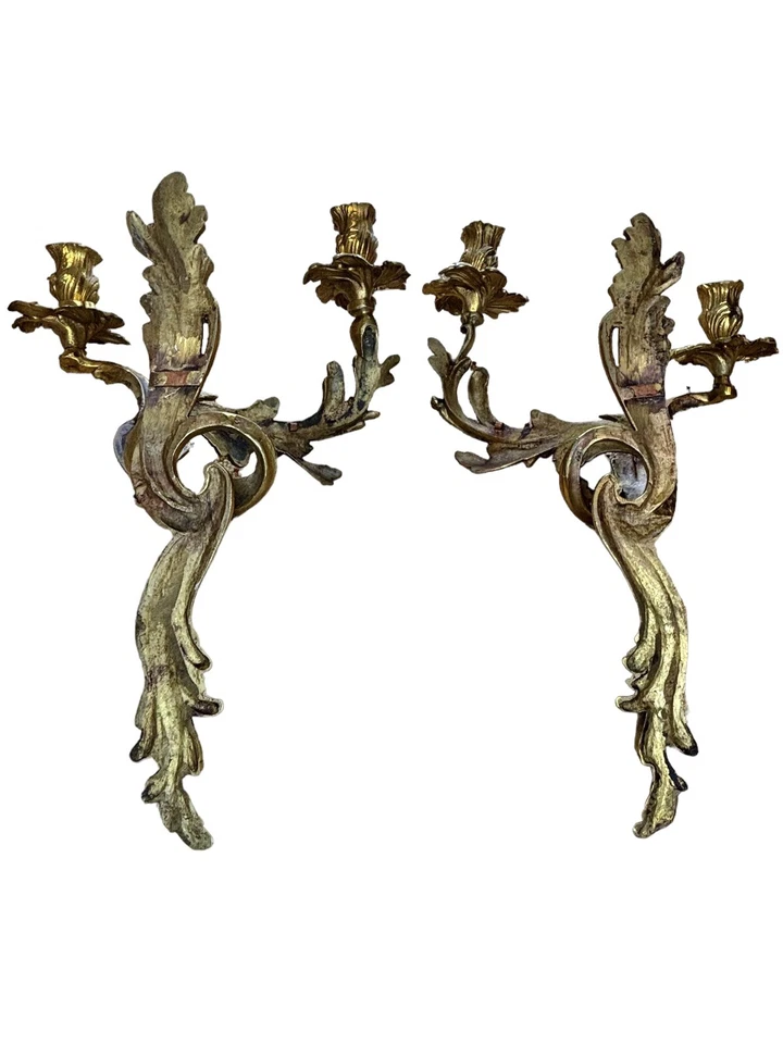 Par de apliques de pared rococó de bronce macizo dorado W. & J. Sloane *rdy4 eléctricos NUEVO de colección Foto 2 de 4