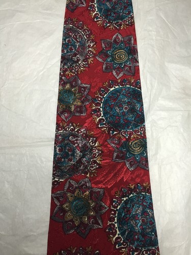 WEMBLEY MEN'S TIE RED WITH BLUE GREEN BROWN GRAY 4 X 58 - Picture 3 of 4